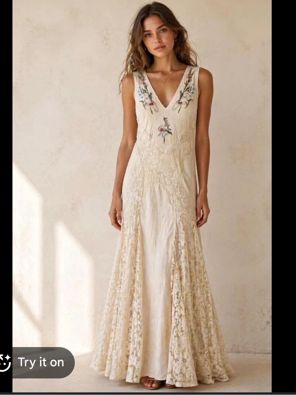 NWOT Zara Magnolia embroidered v-neck maxi dress S